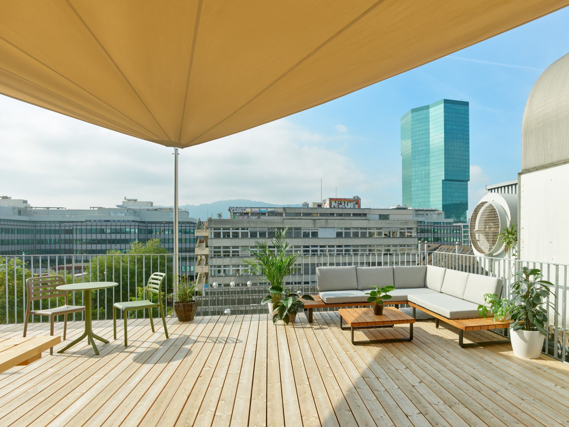 The Bluelion rooftop terrace overlooking Zurich